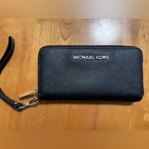 Michael Kors Black and Gold leather folio continental wallet